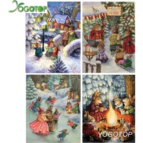 YOGOTOP Diy Diamond Painting Cross Stitch winter snow Cartoon Rabbit Diamond Embroidery Full 5D Diamond Mosaic Decorative QA130