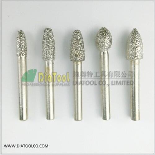 DIATOOL 5pcs Brazed Diamond Burrs For Stone, Concrete, Ceramic, Diamond Mill, Diamond Grinding Heads