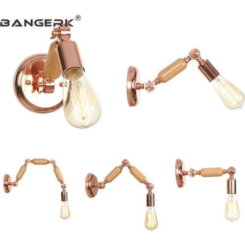 American Loft Retro Long Arm Sconce Wall Lights Iron Wood Adjust Bedside Wall Lamp LED Industrial Vintage Lighting Home Decor