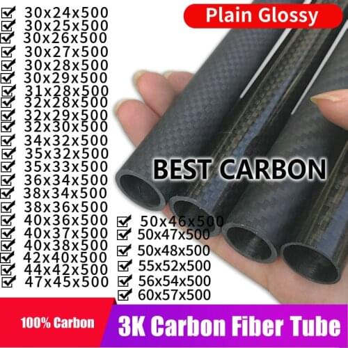 Free shiping30 31 32 34 35 36 38 40 42 44 47 50 55 60mm,500mm length High Quality Plain glossy 3K Carbon Fiber Fabric Wound Tube