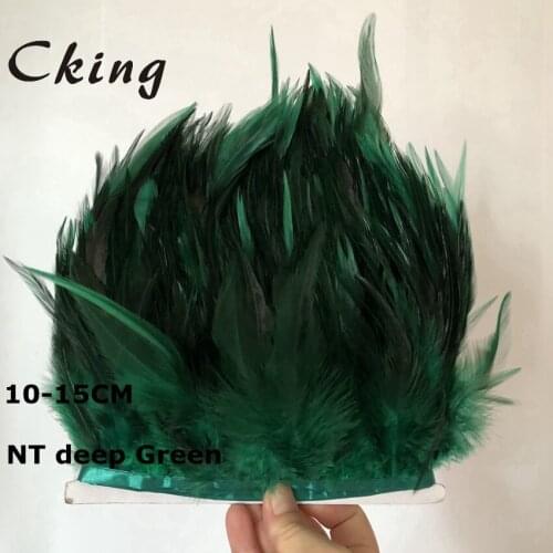 Price of 5-10 meters natural Deep Green Color dyed rooster hackle feather fringe 4-6inch chicken feather trim wedding decoration
