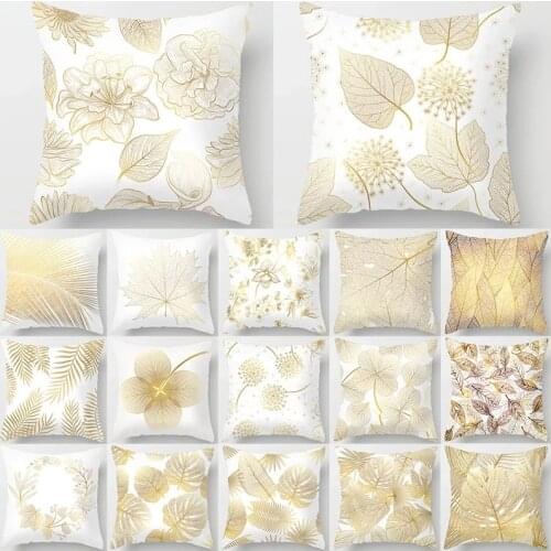 Decorative Cushion Golden Leaf Cushion Cover Polyester Throw Pillow Sofa Chair Pillowcase Decorative Pillowcase Home Decoration