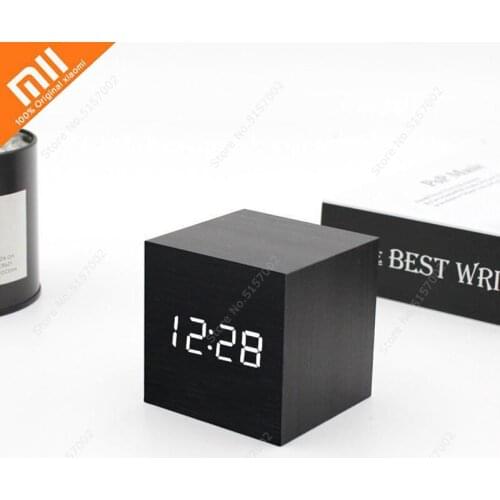Xiaomi Wooden LED Alarm Clock Despertador Temperature Sounds Control LED Display Electronic Desktop Digital Table Clocks Home