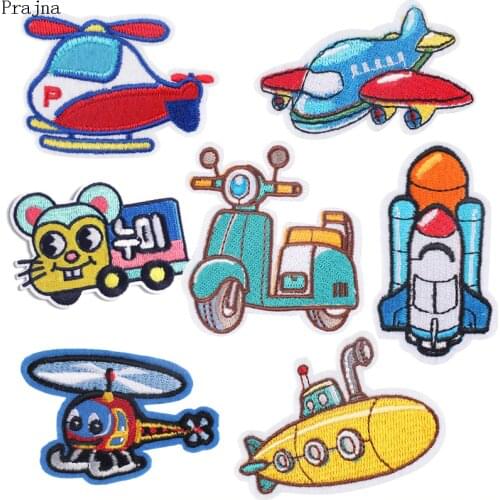 Prajna Kids Cartoon Applique Truck Car Motorcycle Patch Iron On Embroidered Patches For Clothes Stripe On Cloth DIY Sewing Badge