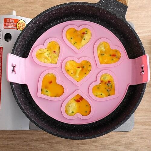 1PC 7Hole Fried Egg Mold Fondant Hollow Heart Shape Diy Fried Egg Pancake Small Cake Chocolate Model Kitchen Baking Accessories