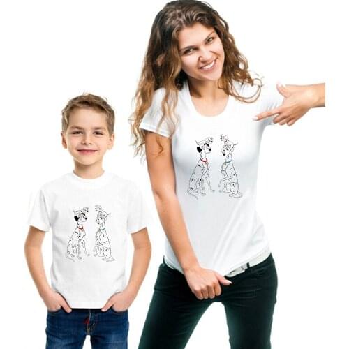 Baby Girl Boy Brothers and Sisters T-Shirt Disney 101 Dalmatians Anime Cartoon Adult Unisex Tee Shirt Short Sleeve Famliy Look