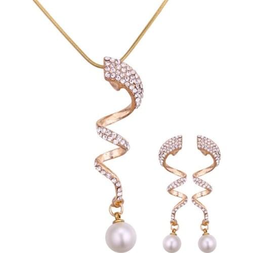 Hot Selling Fashion European Alloy Snake Shape Jewelry Set With Rhinestone And Imitation Pearls