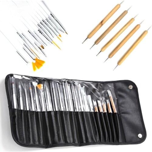 20Pcs/set Nail Brush With Storage Bag Dotting Pen DIY Design Painting Drawing Polish Gel Brush Nail Art Tool Set Manicure