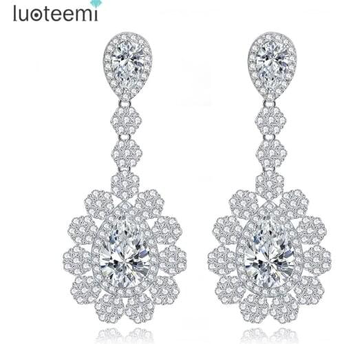 LUOTEEMI Fashion Jewelry High Quality Long Romantic Earrings AAA Cubic Zirconia For Women White Gold-Color Brinco Wholesale
