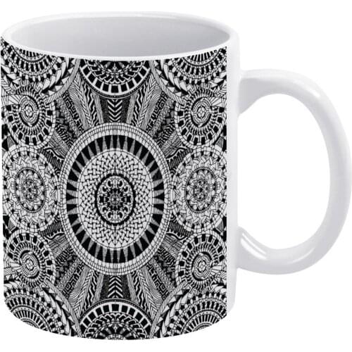 Mandala 2 White Mug To Friends and Family Creative Gift 11 Oz Mug Coffee Ceramic Mug Mandala Black and White Geometric Circle Gr