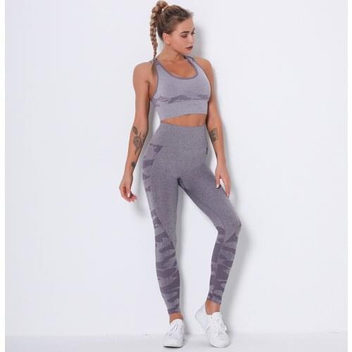Fitness-Training Summer Womens Leggings Sport Bra Seamless Camouflage High Elastic Exercise Workout Nylon 2 Piece Yoga Set 6207