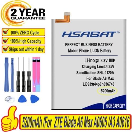 Top Brand 100% New 5200mAh Li3939t44p8h856743 Battery for ZTE Blade A6 Max A0605 /A3 A0616 Batteries + free tools