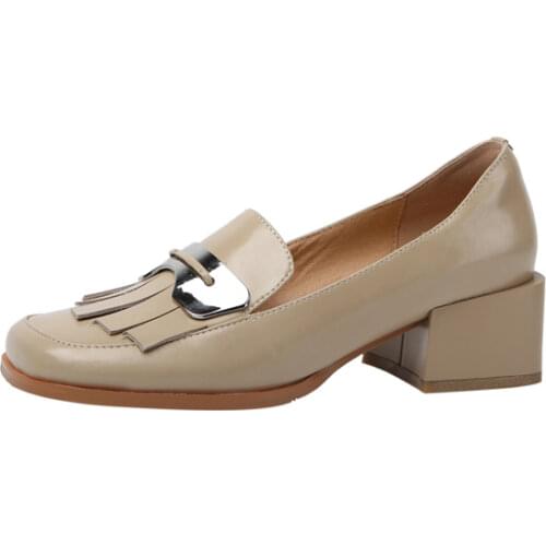 British vintage small leather shoes, tassels, metal decorative mid-heel leather handmade