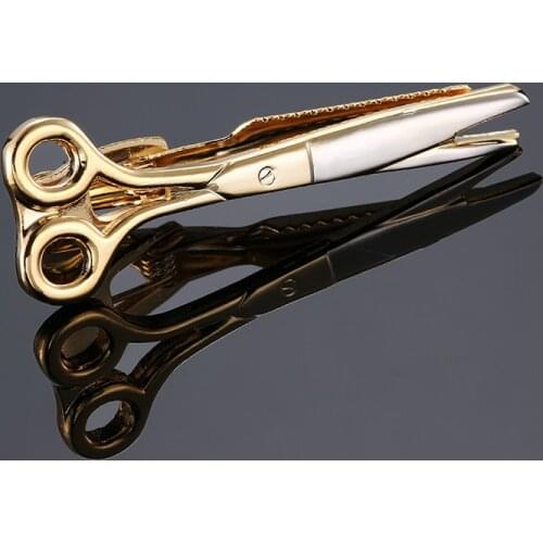Mens Gold color Doctor scissors Tie Clip Clamp Metal Necktie Bar Clasp Neck Tie Pin Wedding Business Favor Gifts