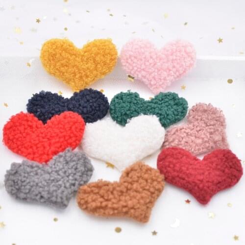 10Pcs Puffy Soft Teddy Plush Padded Patches Heart Appliques for DIY Clothes, Crafts, Hat, Bag, Woolen Gloves, Socks Ornament S98
