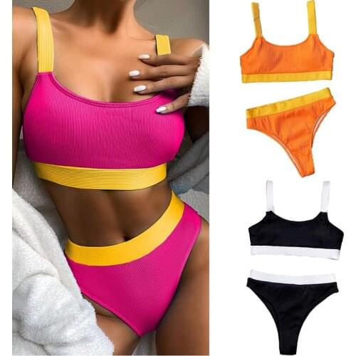 2021 New Sexy Personality Solid Color Bikini Swimsuit Suit European and American New Ladies Swimwear Pit Strip