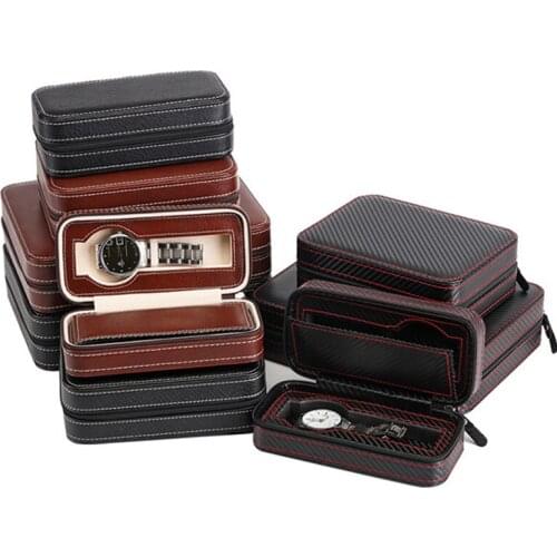 New Arrival PU Leather Watch Storage Case with Zipper Mens Travel Wristwatch Display Organizer Box
