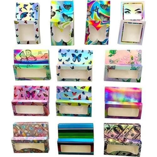 Eyelash Packaging Box Bulk Wholesale holographic 3D Mink Lashes Boxes Packaging print Logo Makeup Set Eyelashes Case Pack