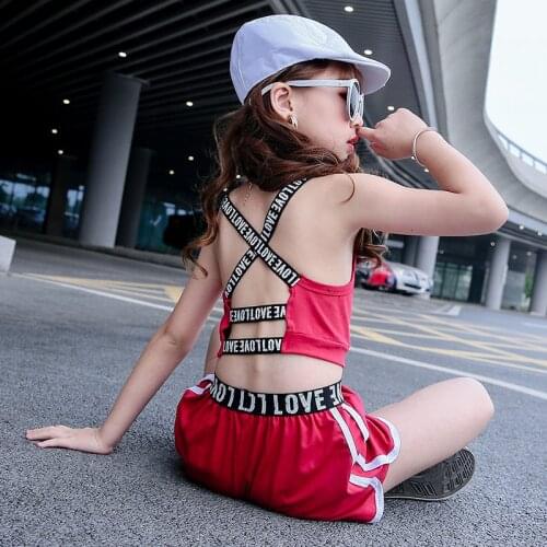 Girls Hip-hop Set 2021 Summer Letter Print Vest Shorts Suit Children Jazz Dance Cheerleading Costumes Rave Outfits