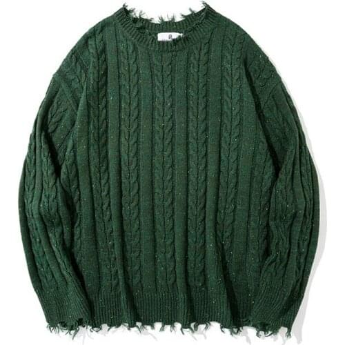 Pure color torn edge twist Knitted Sweaters Men Hip-Hop O-Neck Sweater Streetwear Male Autumn Winter Loose Pullovers pull homme