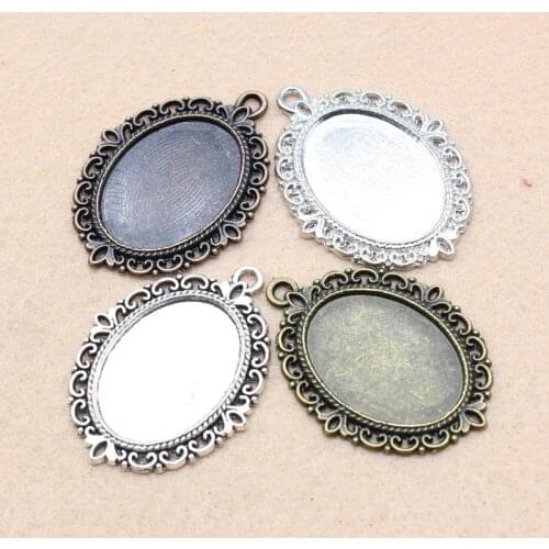 10pcs Inner Size 18*25mm Necklace Pendant Setting Cabochon Base Tray Blank Cabochons For Jewelry Making