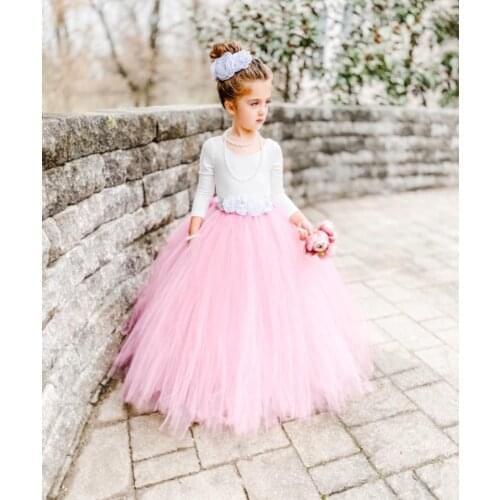 Pink Christmas Girls Tutu Long Fluffy Tulle Kids Girls Skirts Tutu Birthday Party Children Princess Ball Gown Skirt vestido