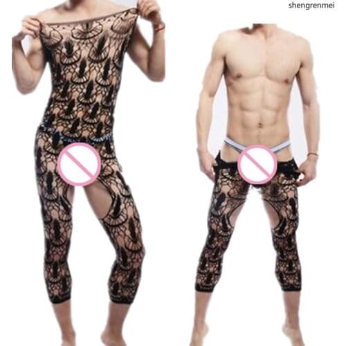 Shengrenmei Sexy Fishnet Bodysuit Mens Open Crotch Nightwear for Adult Male Gay Underwear Plus Size Man Stockings Dropshipping