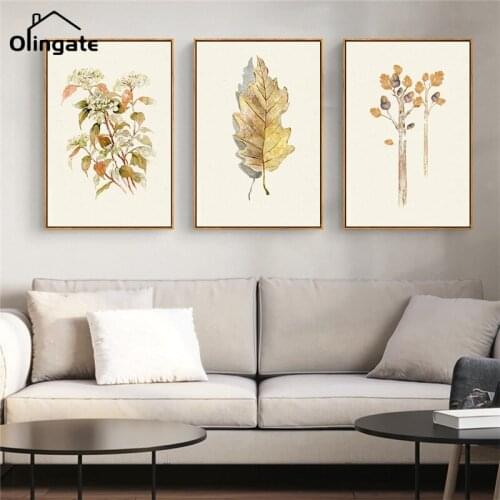 Nordic Golden Plant Leaves Flower Canvas Painting Picture One Piece Wall Poster Modern Style Living Room Home Decor Gift