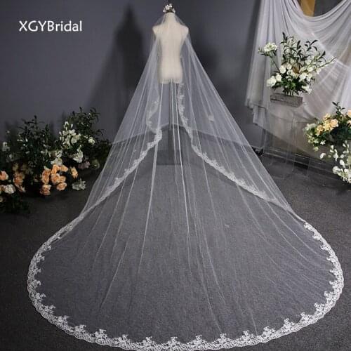New Arrival Wedding Veils Long Chapel Tails White Korean Style Polyester Lace Eaged For Marriage Bridal Accessories