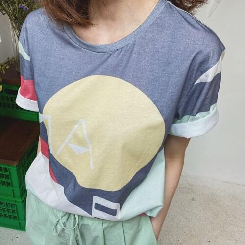 Loose Color Printing Short Sleeve T-Shirt Top Women Spring / Summer 2021 New T-Shirt Fashion Casual White Cotton T-Shirt