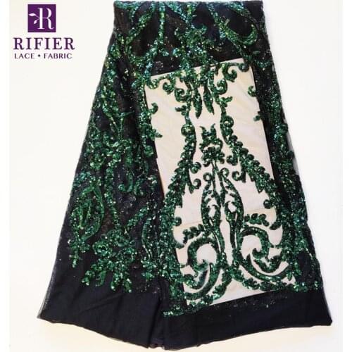 Christmas Green Sequined Embroidered Mesh Tulle Lace Fabrics African Nigerian Sequins Net Laces For Wedding Bride Dress Fabrics