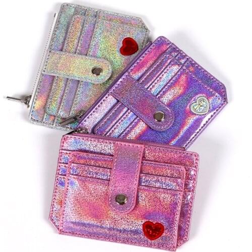Sequins Credit Card Holder Crystal Color Multi Card Slim Wallet mini Cute Laser Heart Girl Student Bus ID Card Case Cardholder