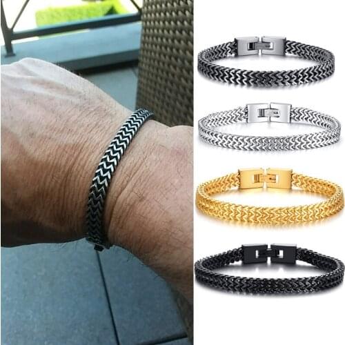 Vintage Double Chain Bracelets Mens Stainless Steel Keel Link Bracelet Wristband Bangle Jewelry