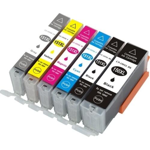 XIMO 6 PCS Compatible ink cartridge PGI-150XLBK PGI150 CLI-151XLBK C M Y GY for Canon PIXMA MG6310 PIXMA MG7110 MG7510 Ip8710