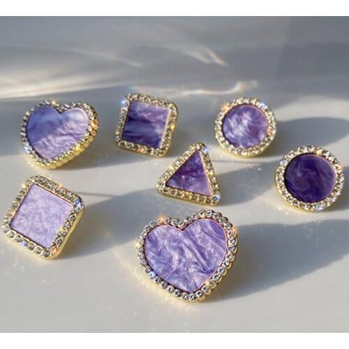 XIYANIKE Beautiful Bling Purple Earrings Round Triangle Square Rhombus Heart Stud Earrings Trendy Elegant Jewelry For Women