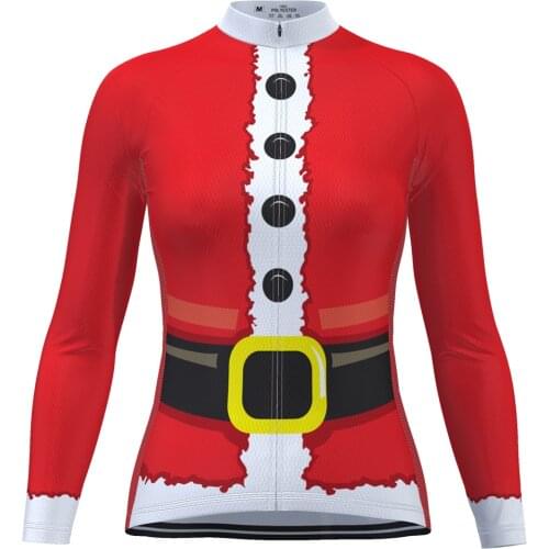 HIRBGOD Women Long Sleeve Cycling Jersey for Christmas Santa Riding clothes ,HK122