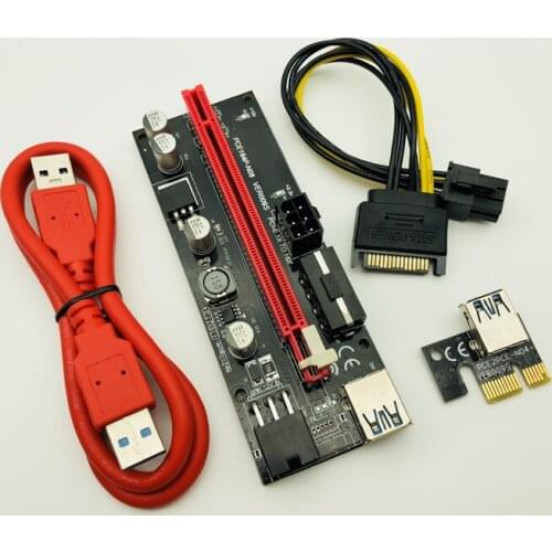 009S PCIE RISER 6PIN 16X Adapter with 2 LEDs Express Card Sata Power Cable and 60cm USB 3.0 Cable for BTC Miner Antminer Mining