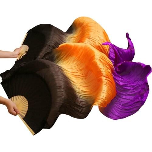 1 Pair Pure Natural Silk Belly Dance Fan 100% Real Silk/Imitation Silk Handmade Dyed Silk Fan Dance Veils High Quality Silk Fans
