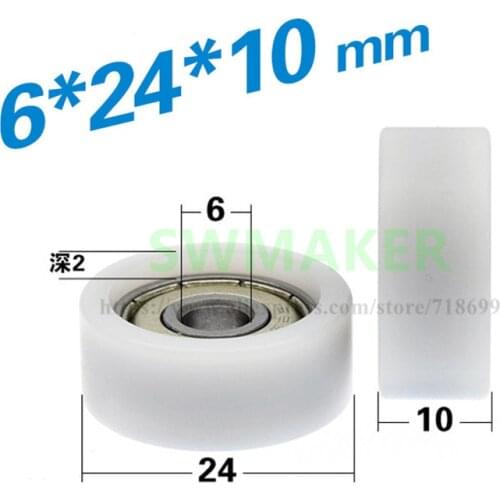 1pcs 6*24*10mm 626zz POM bearing pulley/roller, door and window automatic rolling flat wheel