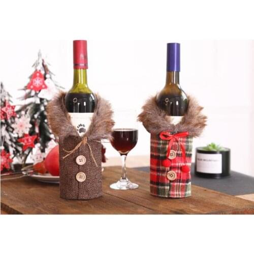 1PC Linen Wine Bottle Cover Creative Champagne Bag Christmas Restaurant Decor Merry Christmas Red Wine Bottle Dust Covers QA 248