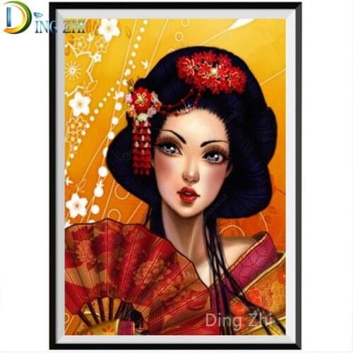 5D DIY Diamond Painting Kimono Woman Japanese Geisha Beauty Diamond Embroidery Picture Stitches Cross 3D Mosaic Portrait Mural