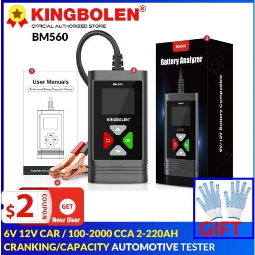 KINGBOLEN BM560 6V 12V Car Battery Tester Analyzer 100-2000 CCA 2-220AH Cranking/Capacity Test Automotive Charge Check PK KW650