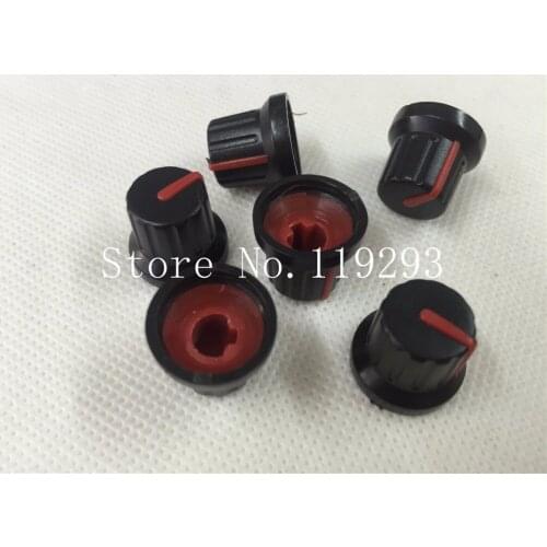 [BELLA]Supply of 15mm color plastic knob volume potentiometer knob black red mark 6MM half shaft hole--200PCS/LOT