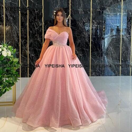 Yipeisha Glitter Pink Prom Dresses One-shoulder Ball Gown Formal Party Dress Vestido de Festa Quinceanera Gown Evening Long