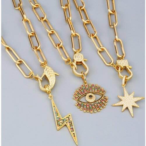 Gold Hand Evil Eye Chain Necklaces For Women Horn Lightning DIY Big moon Pendant Necklace CZ Fashion Jewelry Gift wholesale