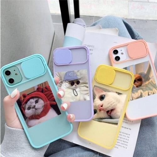 Cute Cat Painted Slide Phone Case For iPhone 12 Pro Max 11 XR XS X SE20 8 7 6Plus Camera Lens Protection Hard Cover Matte Fundas