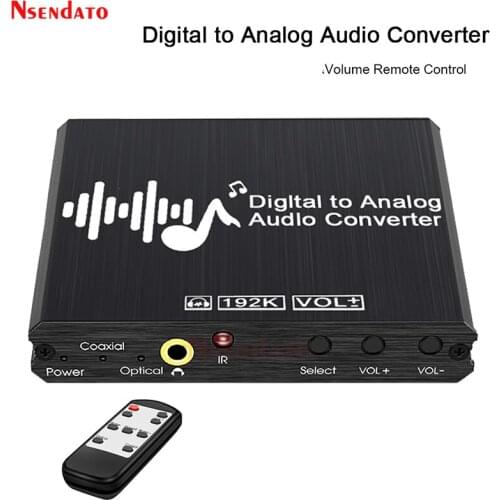 192kHz Digital to Analog Audio Converter with Bass&Volume Remote Control RCA 3.5mm headphone jack DAC Converter for HDTV TV BOX