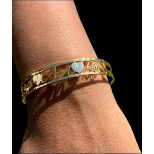 DUOYING Fashion Custom Name Cuff Bracelet Personlized Letters Charm Bangle Stainless Steel Gold Plated Bracelet For Unisex Gifts