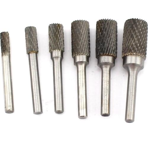 6 8 10 12 14 16mm Head Shape Cylindrical Tungsten Steel Solid Carbide Burrs Cylinder Rotary Tool Drill Bit Dbl End Cut 6mm Shank