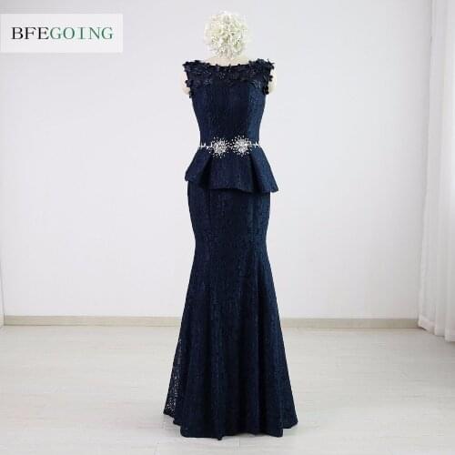 Lace Beading Crystal Sleeveless Floor-Length Mermaid /Trumpet Mother Of The Bride Dresses Custom Made